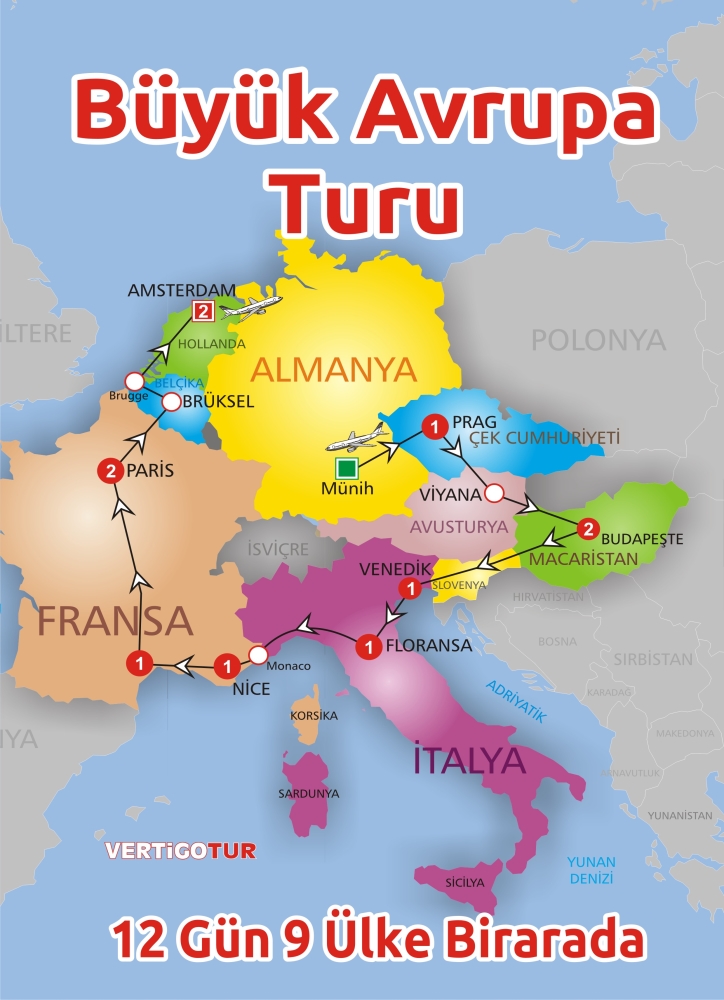 -BÜYÜK AVRUPA TURU-Uçak ile- 11 gece-12 gün-9 ÜLKE-1595 euro En kapsamlı AVRUPA TURU