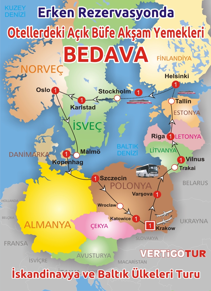 İSKANDİNAVYA ve BALTIK Turu -12 GÜN-Açık Büfe Aksam Yemekleri Bedava..